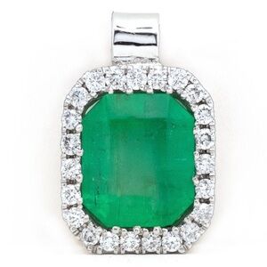 5.56tcw Natural Colombian Emerald & Diamond Pendant In White Gold 18K